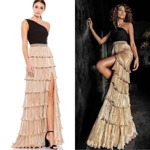 NEW NWT Mac Duggal 26541 One Shoulder Layered Metallic Ruffle Gown
